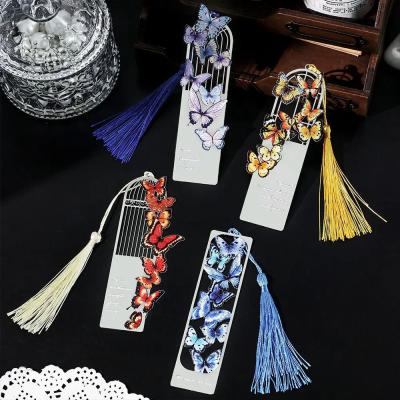 China Custom Metal Bookmark butterfly Tassel Hollow Metal Bookmarks for sale