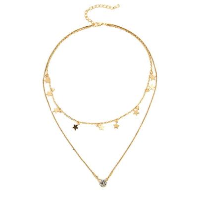 China 2022 Trendy Thin Trendy Rhinestone Chain Star Necklace Choker Necklaces Double Layer Statistical Ins Pendant Necklace For Women for sale