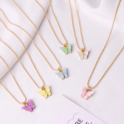 China Cute Fashion Necklace Colorful Gold Beaded Butterfly Chain Fashionable Cute Sweet Elegant Gold Plated Necklace for Women and Girls for sale