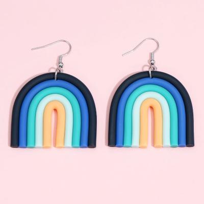 China New FASHIONABLE Rainbow Clay Earrings Round Pendant Ceramic Stacked Ins Fashion Ear Jewelry for Women and Girls for sale