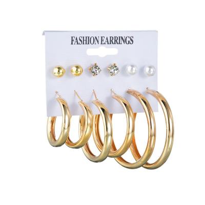 China Trendy Fashion Amazon Earring Set Pearl Stud Dangle C Shape Multi Size Circle Earrings Gift Birthday Party Jewelry Wholesale for sale