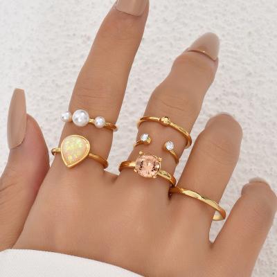 China Wholesale Trendy Trendy Design Pearl Gold Plated Ring Set Adjustable Rhinestone Jewelry Gift Ring for Women and Girls for sale