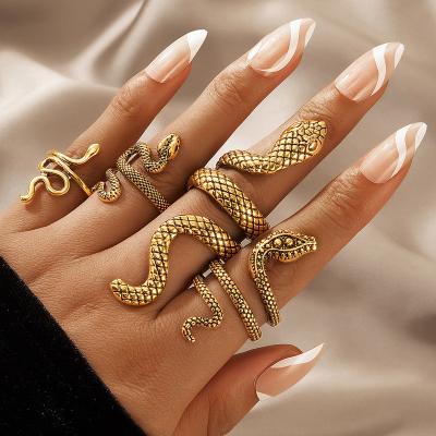 China Large Snake Ring Set Vintage Medusa Finger Cool Silver Gold Plated Gothic Ring Unisex Couple Ring Gothic Punk Knuckle Ring for sale