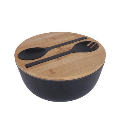 China Sustainable Unique Biodegradable Bamboo Fiber Bamboo Fiber Wooden Fruit Salad Bowl With Lid for sale