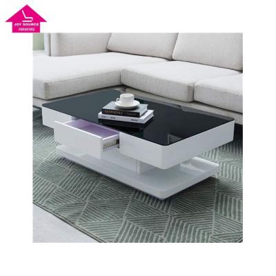 China White And Black Coffee Table High Gloss Wood Tempered Glass Table With 2 Drawers Storage 8mm Living Room Furniture Modern Design for sale