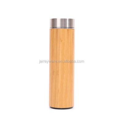 China Private Label 500ml Stainless Steel Water Bottle 18/8 Stainless Steel Tea Infuser Bottle Sustainable Bamboo Tumbler for sale