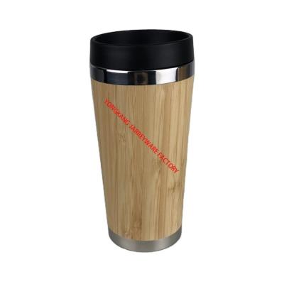 China Fashion Sustainable Reusable Wholesale 16OZ Stainless Steel Double Wall And Bamboo Travel Mug for sale