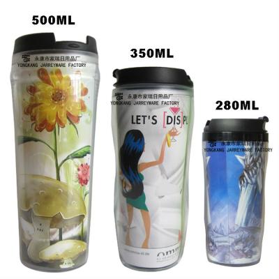 China Sustainable Food Grade BPA Free Double Wall Plastic Travel Mug With Photo Insert With Different Size for sale