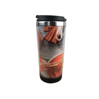 China 16oz/450ml Storyboard Double Wall Tumbler Changeable Photo Paper Insertable Travel Mug Outside Plastic Inside Stainless Steel for sale