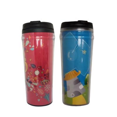 China Large Size 500ML Sustainable Double Wall Plastic Advertising Mug With Full Color Paper Insert for sale