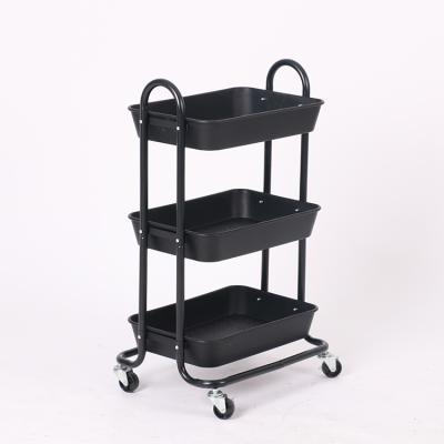 China 3 Tier Cheapest Utility Rolling Trolley Cart Easy Mobile Storage Shelves With Wheels for sale