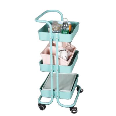 China Modern Home Furniture Trolley Cart 3-Tier Portable Storage Cart Metal Rolling Carts With Handle Design for sale