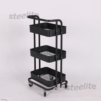 China Europe Style 3 Tier Foldable Metal Rolling Mobile Kitchen Cart Trolley Cart With Wheels for sale