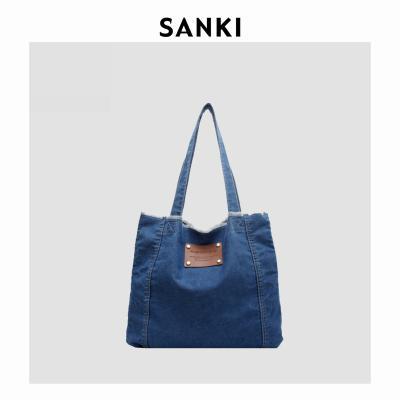 China Portable Casual Denim Tote Women's Shoulder Bag Large Capacity Handbags Shopping Bag for sale