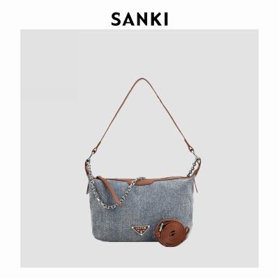 China Vintage 2023 Fashion Contrast Denim Vintage Wash Women's Handbags Underarm Chain Hobo bag Purses Cross-body Messenger bag for sale