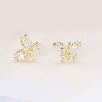 China Environmental Friendly 18K Gold Plated 925 Silver High Quality Tiny Butterfly Stud Earrings For Women Wholesale for sale