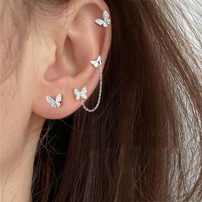 China New Arrival 2021 HOT Fashion Jewelry 925 Sterling Silver Micro Zircon Butterfly Stud Earrings One Piece For Women for sale