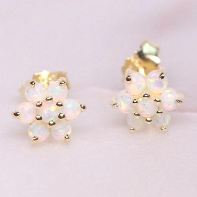 China Fashion Environmental Friendly Jewelry Women's Fashion Gold Plated 925 Sterling Silver White Opal Flower Stud Earrings for sale