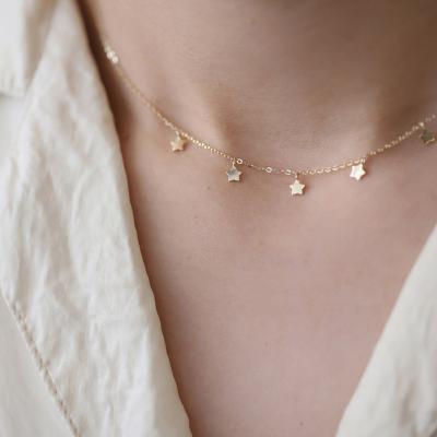 China Wholesale Cute Cute 925 Sterling Silver 14K Gold Plated Cute Little Star Necklace Five-pointed Star Choker Necklace for sale