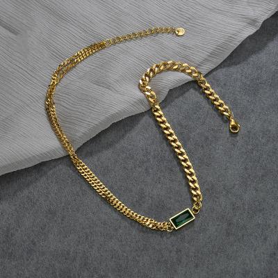 China Hiphop Hiphop Personality Double Stainless Steel Zircon Choker Chain Cuban Chain Necklace For Women for sale