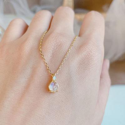 China High Quality Environmentally Friendly Moonstone 925 Sterling Silver 14K Gold Plated Pendant Necklace For Women for sale