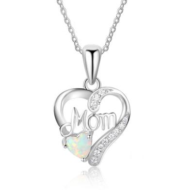 China Wholesale 925 Silver Environmentally Friendly Heart Shape Double Pendant Necklace Environmentally Friendly Opal Mom Necklace for sale