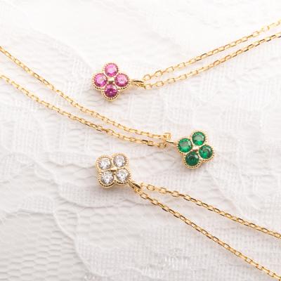 China 2021 New Arrival 18K Gold Diamonds Women's Silver Green Zircon Clover Necklace Green Environmentally Friendly 925 Necklace for sale