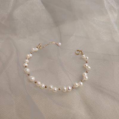 China Wholesale Fine Romantic Jewelry 14K Gold Filled Freshwater Pearl Woven Bracelet For Girls Gifts for sale