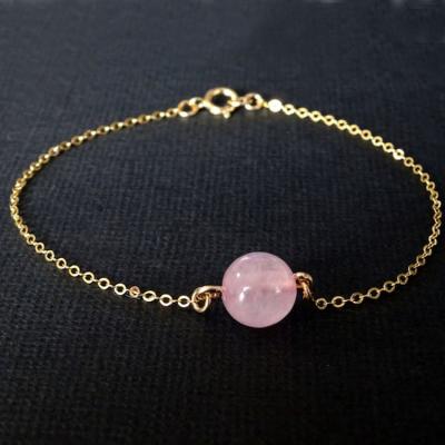 China Environmental Friendly Fashion Crystal Bracelet Gold Chain 925 Sterling Silver Genuine Gemstone Rose Quartz Bracelet for sale