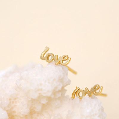 China Simple Design Eco Friendly Environmentally Friendly Gold Plated 925 Sterling Silver Letter Love Stud Earrings For Women 2021 for sale