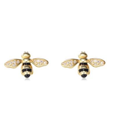 China Small Animal Earrings Environmental Friendly Bumblebee Designer Zircon Gold Plated Animal Bee Stud Earrings Environmental Friendly For Women for sale