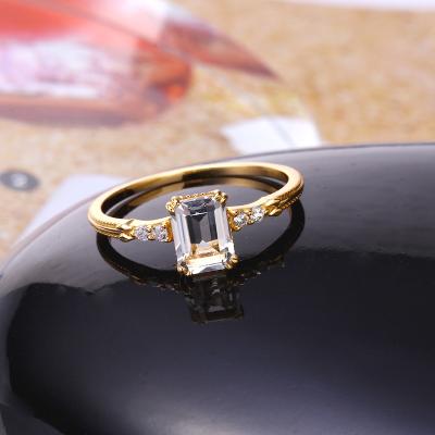 China CLASSIC CLASSIC Simple Retro Gold Plated 925 Sterling Silver White Crystal Eternity Square Ring For Women for sale