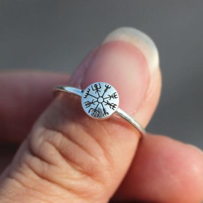 China CLASSIC CLASSIC 925 Sterling Silver Vegvisir Ring Viking Rune Ring Valknut Symbol Inspired Jewelry Viking Ring for sale