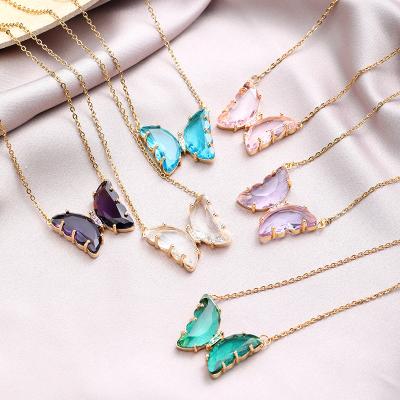 China stainless steel non-fading non-fading gold plated butterfly crystal necklace 6 different colors for sale