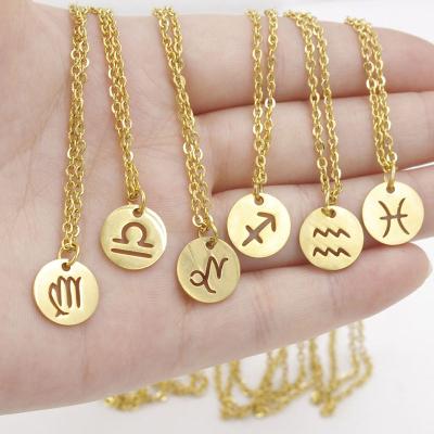 China latest style 12 style zodiac necklace stainless steel constellation non-fading pendant necklace gold for sale