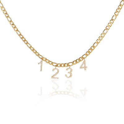 China FASHIONABLE Custom Zircon Stainless Steel Birthday Gift Necklace Number DIY Personality Digital Necklace for sale