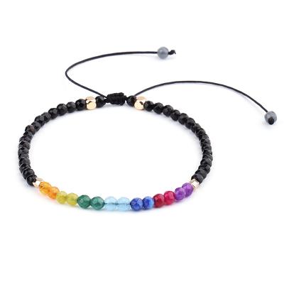 China FASHIONABLE Jewelry Women Bohemia Black Wax Rope Rainbow Faceted Natural Stone Chakra Bracelet for sale