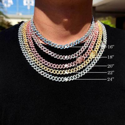 China Hip Hop Hip Hop Miami Cuban Necklace 9mm European Micro Copper Zircon Necklace Bling CZ Iced Out Cuban Link Chain for sale