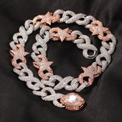 China Hiphop exaggerated hip-hop new two-color five-pointed star zircon chain eye buckle copper inlaid Cuban chain necklace for sale