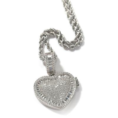 China New Design Hiphop Necklace Fashion Ice Out Heart Photo Pendant Necklace Flip Love Frame With Twist Chain for sale