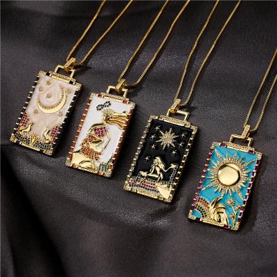 China Hiphop Tribe Fashion Jewelry Sun And Moon Colorful Enamel Painting Square Pendant Necklace For Women Men for sale