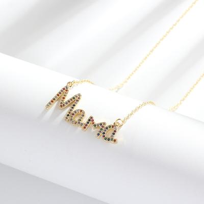 China TRENDY Gold Plated Mothers Day Gift Mom Dad Pendant Necklace With Rainbow Cubic Zirconia for sale