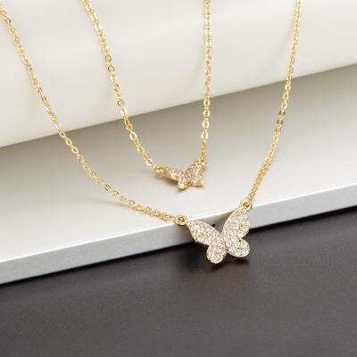 China TRENDY Necklace Copper Butterfly Jewelry 18k Two Layer Necklace Gold Plated For Women for sale