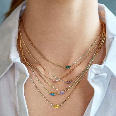 China Amazon FASHION Hot Sale Gold Plated Box Chain Necklace Brass Colorful Zirconia Charm Necklace For Women for sale