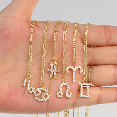 China Ambient Wholesale Fashionable Jewelry Constellation 12 Zodiac Necklace Brass Micro Pave CZ Star Sign Necklace for sale