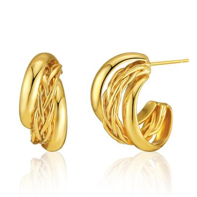 China New Design Jewelry 18k Gold Layer Daily Multi Circle Earrings Luxury Weave CC Non-fading Retro Earrings For Women for sale