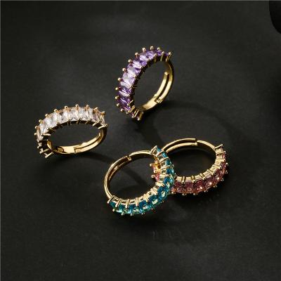 China Wholesale Environmentally Friendly Hot Sale Baguette Cubic Zirconia Ring Fashionable Adjustable Gold Plated Jewelry for sale