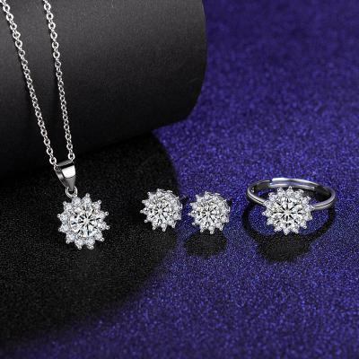 China Trendy jewelry 2021 fashion hearts and arrows zircon sunflower necklace earrings ring wedding jewelry sets women for sale