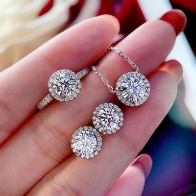 China Environmental Friendly Minimalist Jewelry Fine 925 Silver 4 Prong Setting Bling Zircon Women Wedding Jewelry Sets for sale