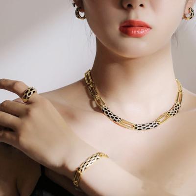 China High Quality Jewelry Set Hip Hop Jewelry Set High Quality Cubic Zirconia Black Enamel Black Enamel Ladies Jewelry Sets 18k Gold Plated for sale